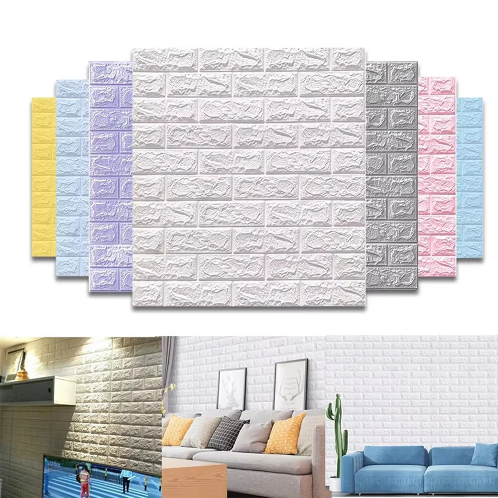 10pcs Self Adhesive Decor 3D Foam Wall Stickers Pane Room Waterproof Peel and Stick Brick Wallpaper for Interior Decoration