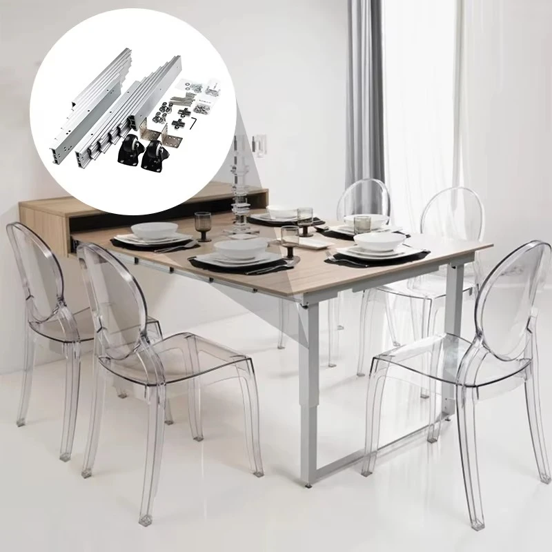 Heavy-duty extension hidden invisible restaurant drawer multi-stage telescopic slide pull out extension table mechanism