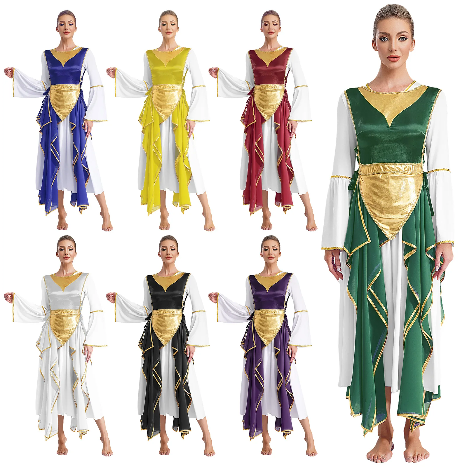 Womens Praise Dance Dress Female Liturgical Worship Dancewear Metallic Patchwork Lyrical Dance Costume Choir Stage Performance