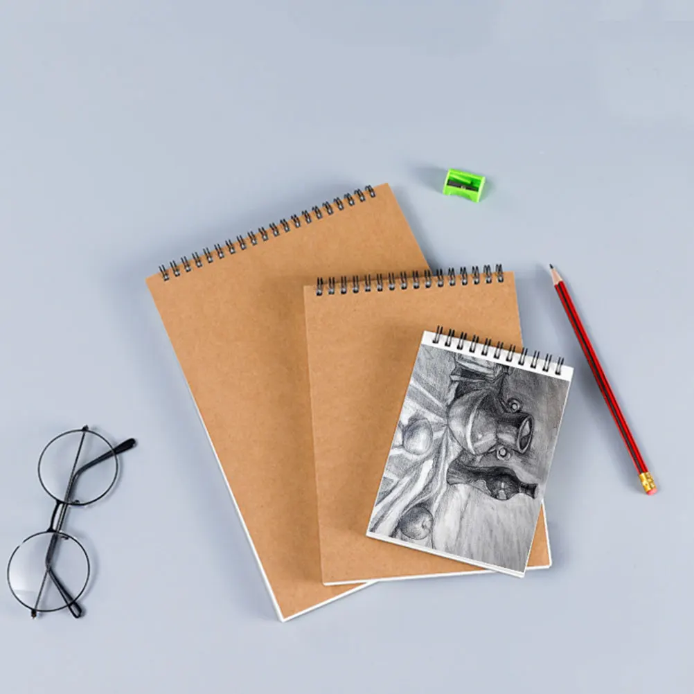 

2 Pcs Sketch Book Durable Binding Blank Pages Thick Paper Carry Coil Khaki Drawing Pad Student Art Supplies