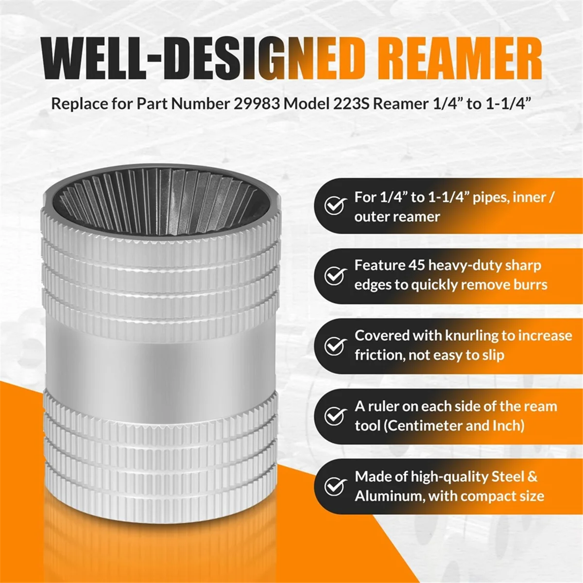 AAA87 Инструмент для развертывания внутреннего/внешнего развертывания от 1/4 до 1-1/4 дюйма, замена развертки модели 29983S, развертка Ream/Deburr/Bevel, алюминий, медь