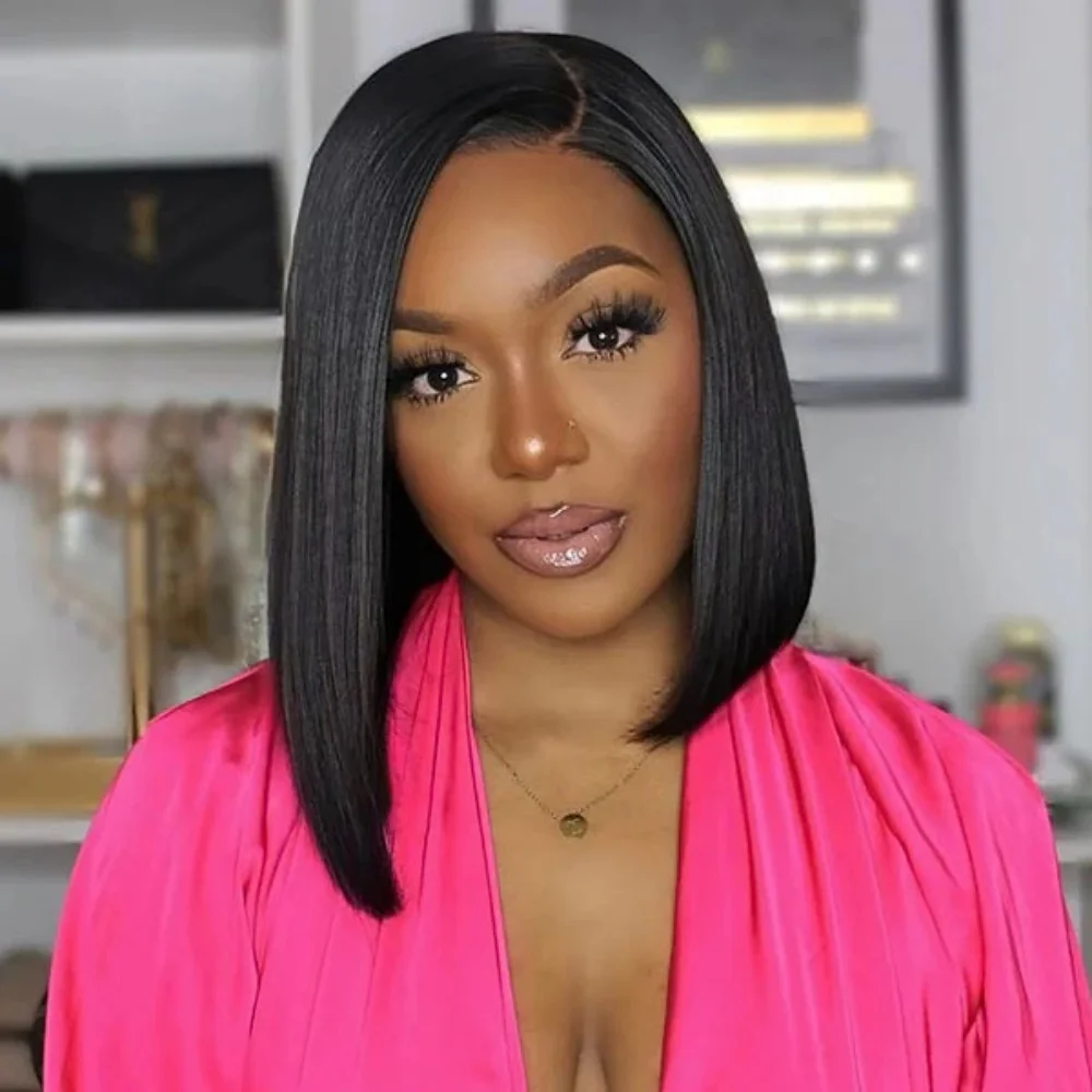 13x4 180% 밀도 숏 보브 스트레이트 브라질리언 레미 헤어 HD 투명 레이스 풀 레이스 프론탈 가발 100% 인모 여성용