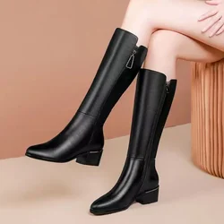 2024 New Women Boots Zipper Thick High Heels Simple Fashion Thick High Heels Autumn Winter Woman Boots Knee High Botas