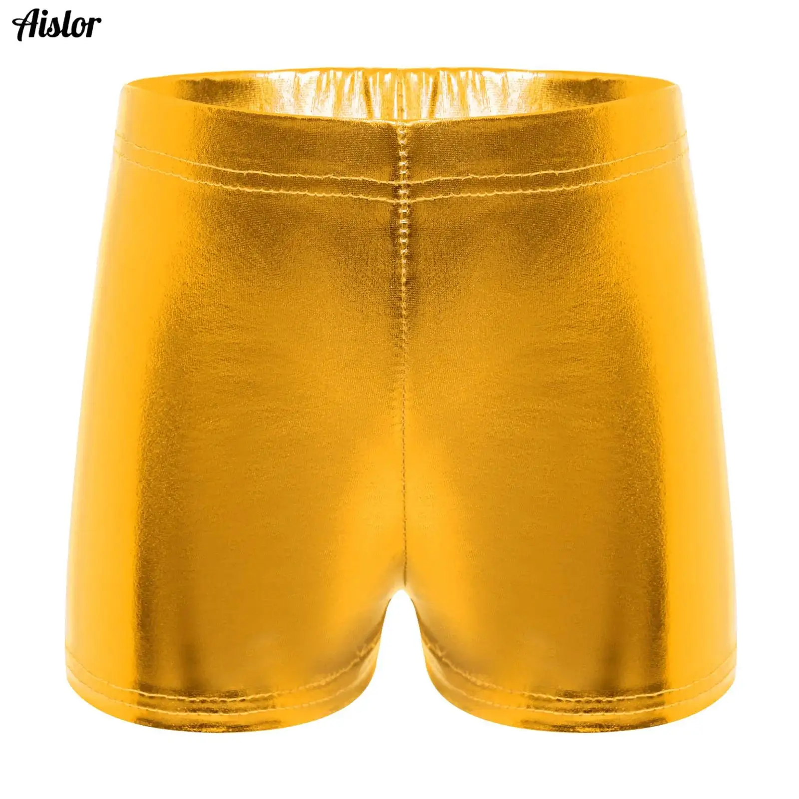 

Kids Girls Boys Boxer Shorts Jazz Dance Performance Costume Metallic Shiny Elastic Waistband Shorts Children Stage Shows Pants