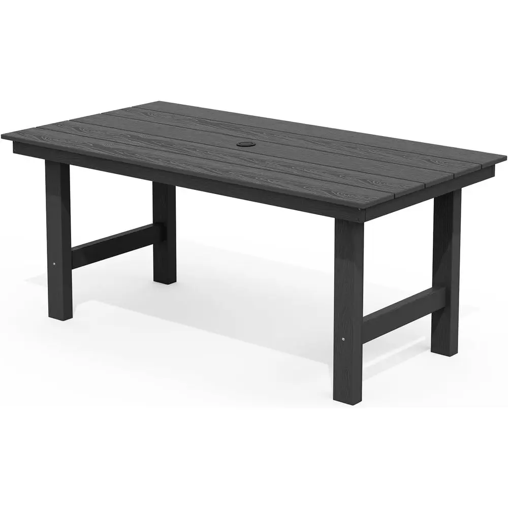 

67 Black Weatherproof Recycled HDPE Outdoor Dining Table with Umbrella Hole for 6