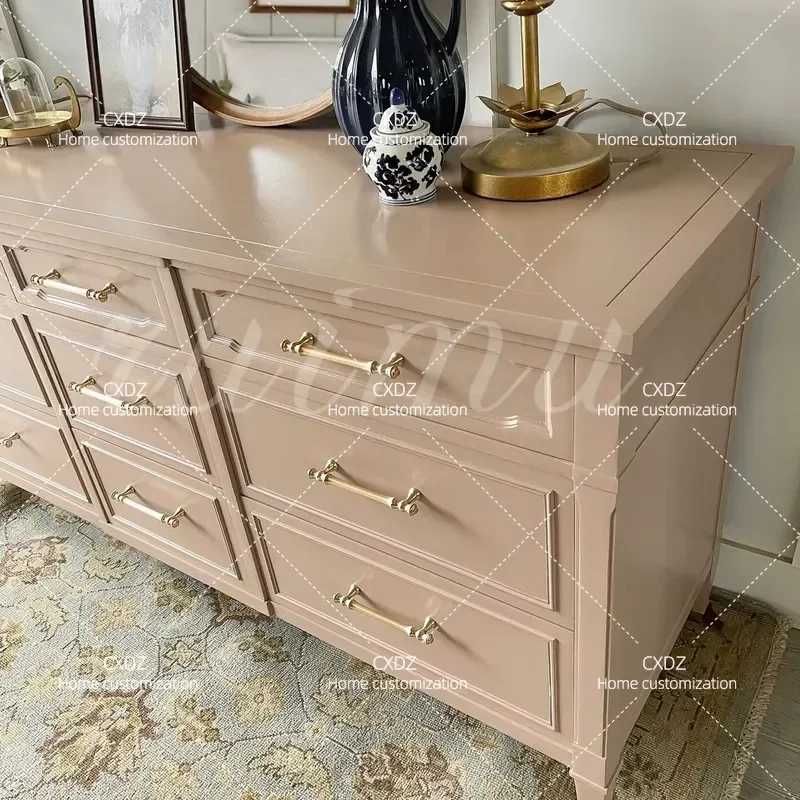 French Retro Solid Wood Chest Bedroom Bedside Clothes Locker American Simple Pink Storage Cabinet