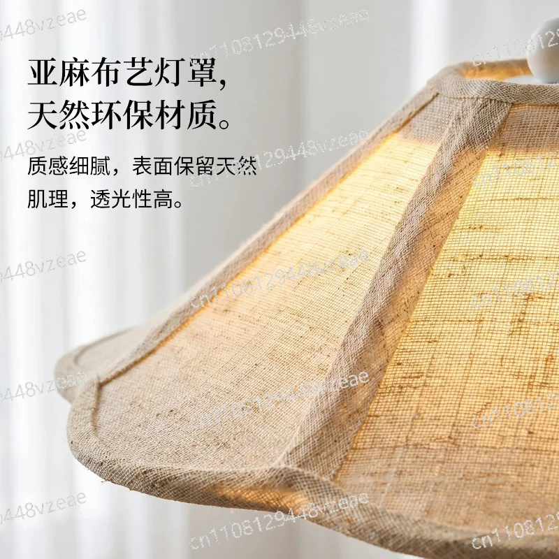 Vintage Japanese Style Bedside Bedroom Study Decor Floor LightsMid-century Wooden Table Lamp Natural Linen Scalloped Lampshade