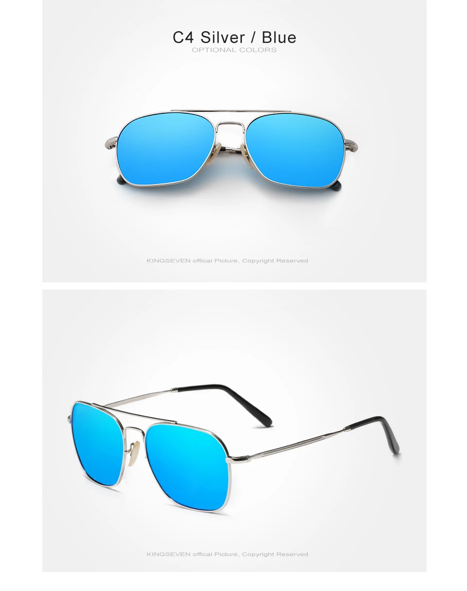 KINGSEVEN Neue Klassische Polarisierte Sonnenbrille Für Männer Frauen Fashion Square Legierung Rahmen Anti-reflexion Gläser Luxus Brillen – Detail 8