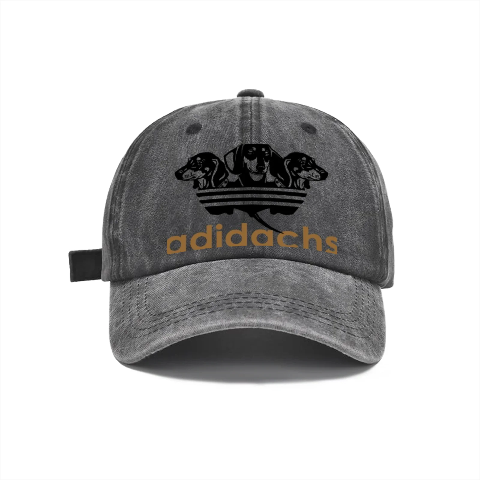 Gorra de béisbol vintage con efecto lavado, unisex, estilo desgastado, con cierre ajustable, diseño gráfico de perro teckel en color gris, gorra ajustable tipo «dad hat», ideal para un estilo urbano.
