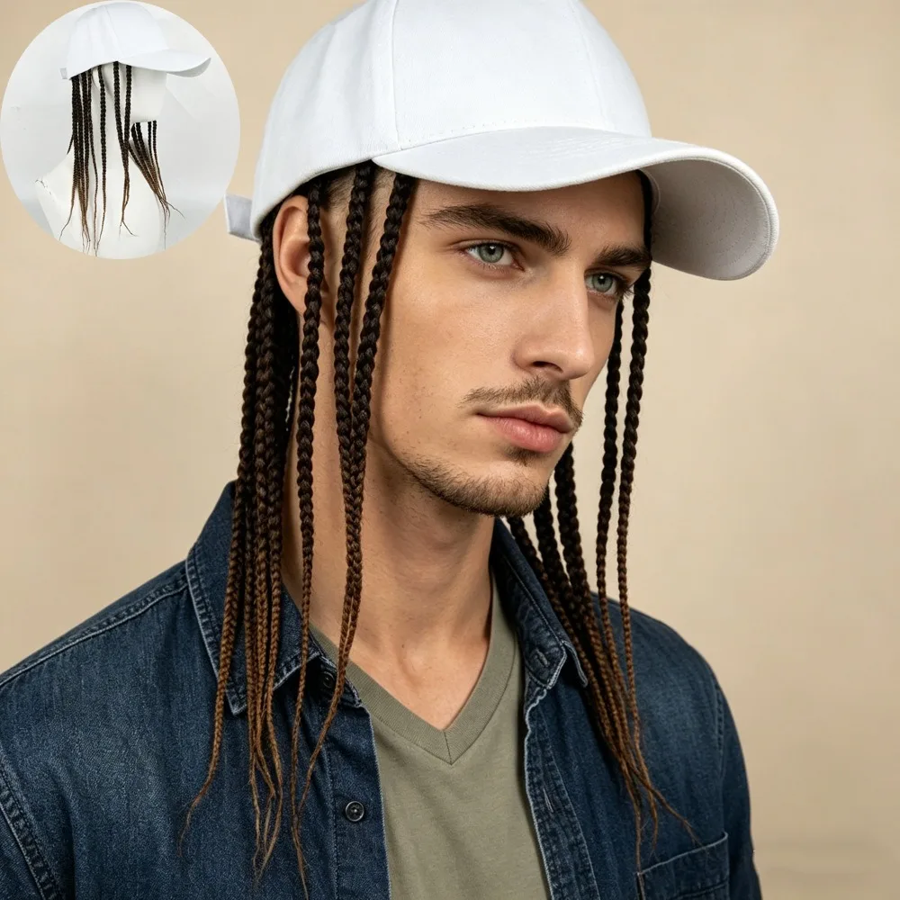 African Dirty Braid Men's Hat Wig One Piece Cap Wig Hip Hop Duck Tongue Hat Box Braid Braid Wig Cover Adjustable Baseball Hat
