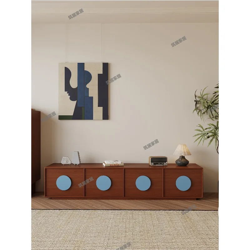 

Mid-style contrasting floor-to-ceiling TV cabinet, small apartment storage cabinet in the living room