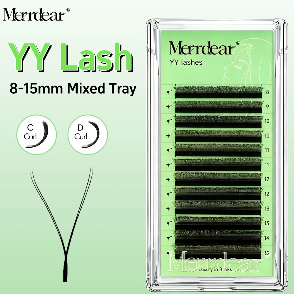 Merrdear YY Shape Eyelash Extensions for Women Makeup Two Tips Mixed Tray YY Lashes C/D Curl False Eyelash Wholesale Supplies