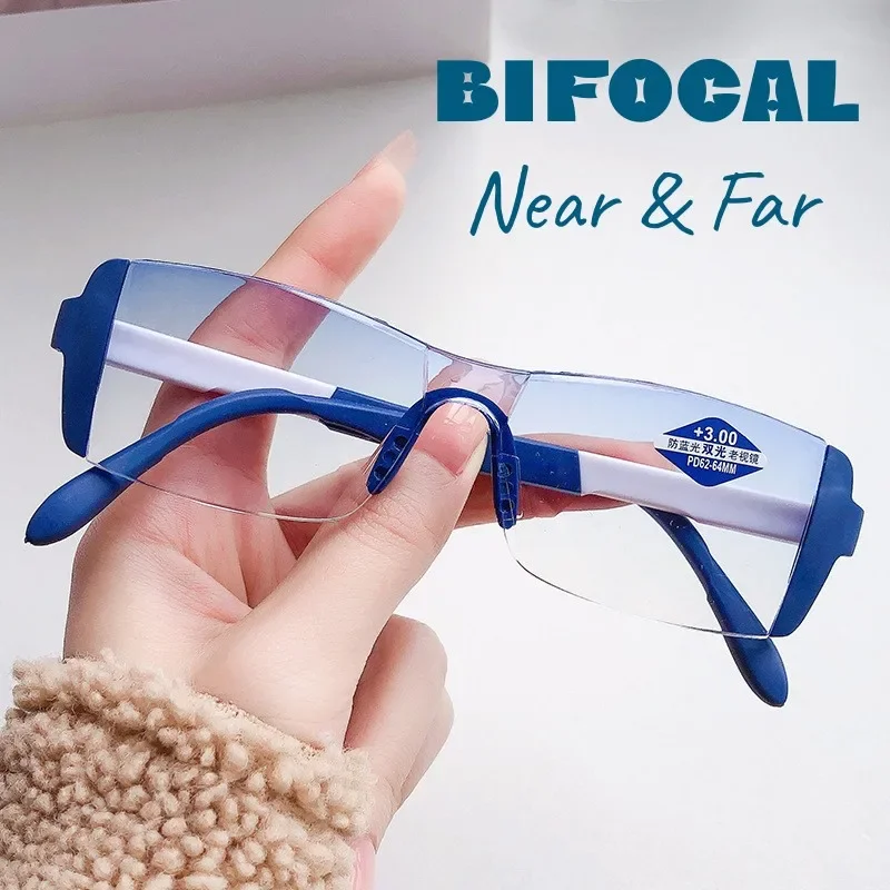 Progressive Bifocal Reading Glasses Women Men Vintage Retro Blue Light Blocking Presbyopia Unisex Trendy Near Far Eyewear