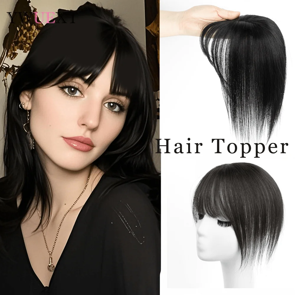 Hair Toppers 100% Real Human Hair HD Lace Hair Toppers With Hair Clips  Human Jet Black Color Hair Topper For Woman