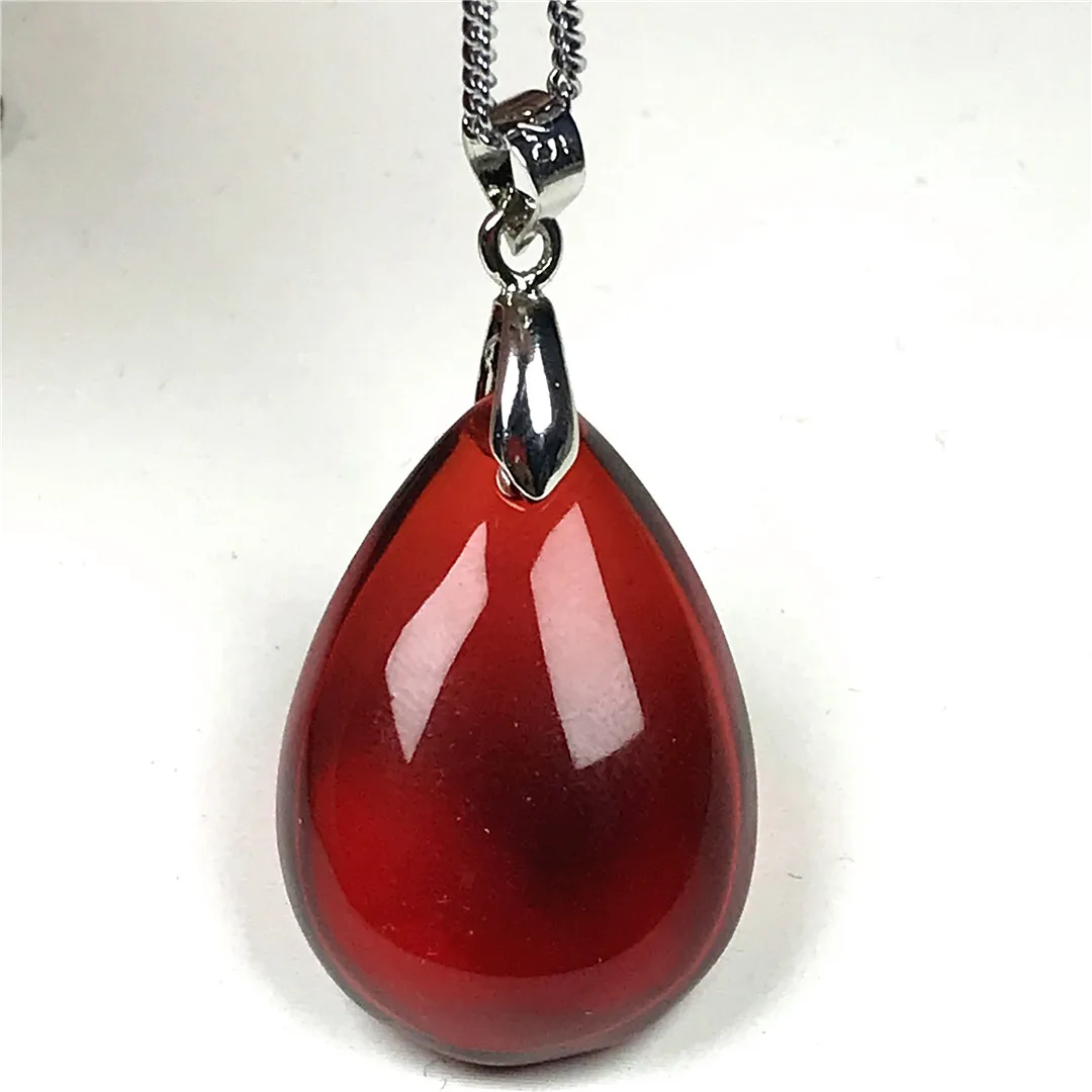 Natural Red Blood Amber Pendant Necklace Jewelry For Woman Man Beauty Healing Gift 23x16x8mm Beads Crystal Silver Stone AAAAA