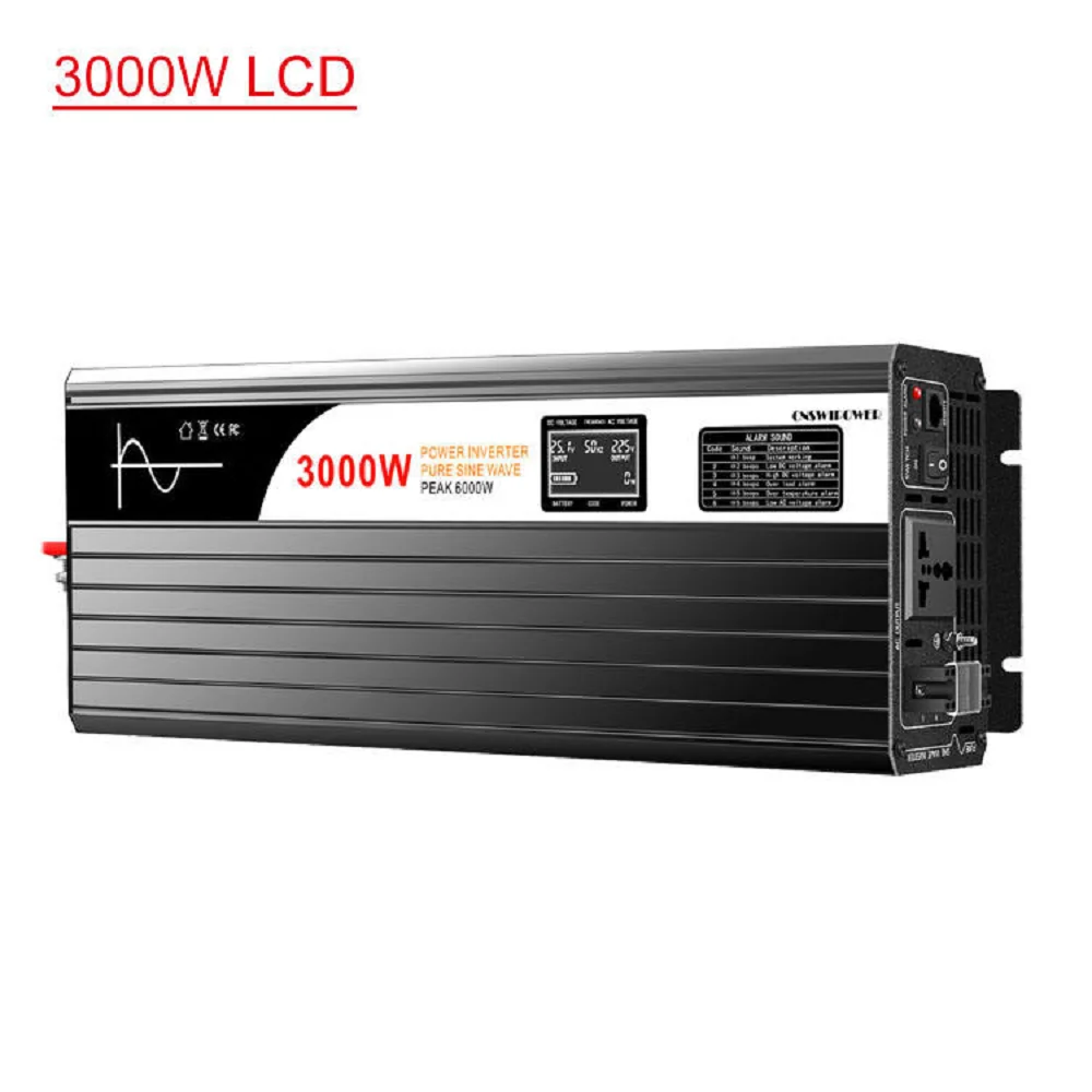 3000W Pure Sine Wave Power Inverter DC 12V 24V 48V To AC 110V 120V 220V 240V Solar Car DC To AC Power Supply