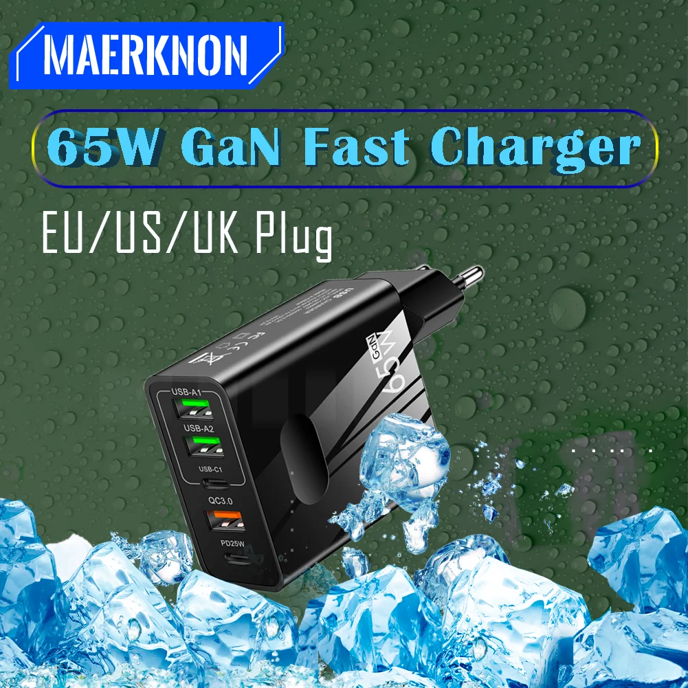

Multi Ports 3.1A 3USB+2PD High Power Charger 65W Fast QC3.0 SmartPhone Charger EU/US/UK Plug For Samsung Xiaomi 15 iPhone Huawei