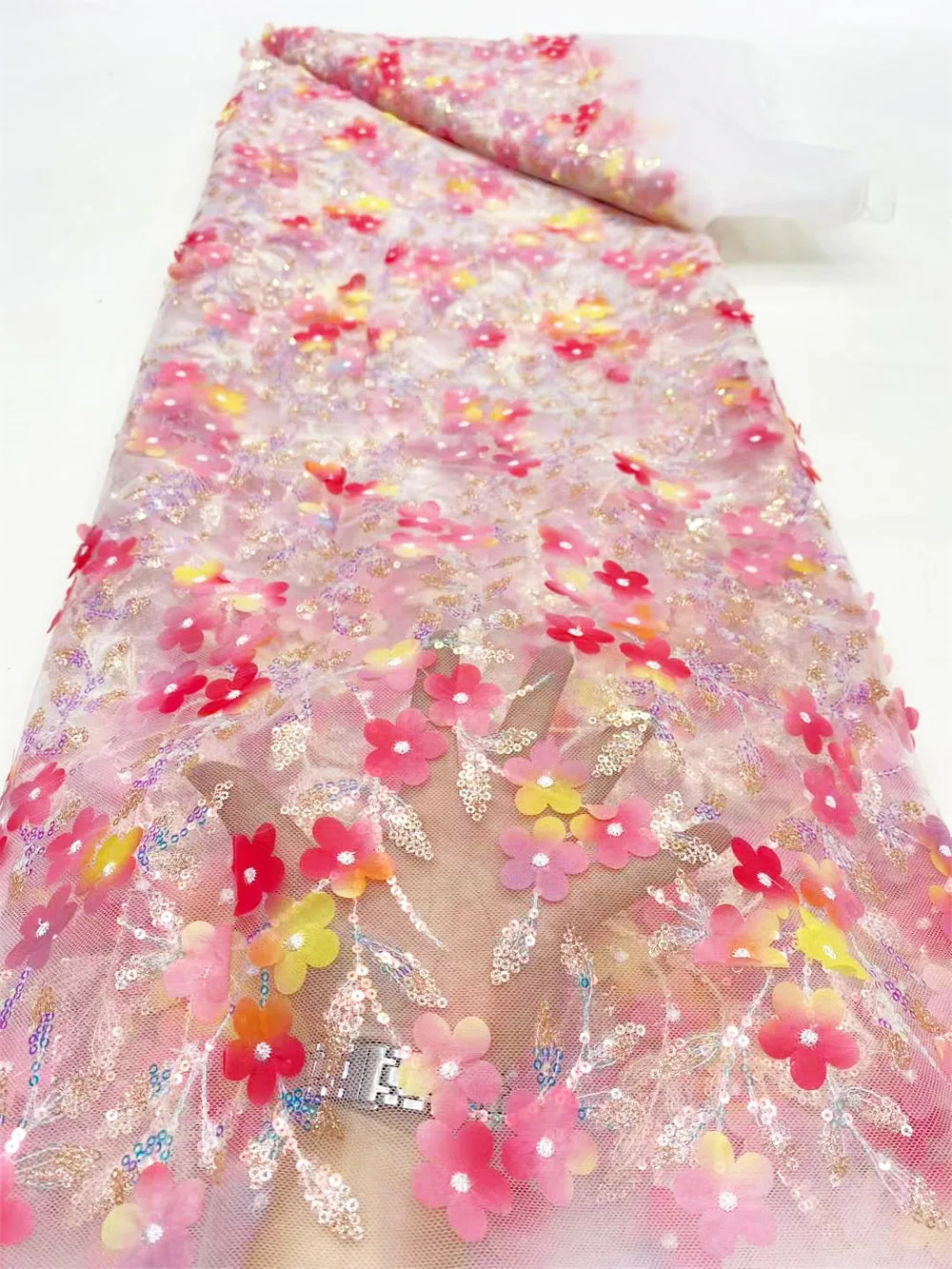 

Африканская французская кружевная ткань высокого качества 3D шифоновая цветочная вышивка красочные блестки нигерийская кружевная ткань для свадьбы OR46322