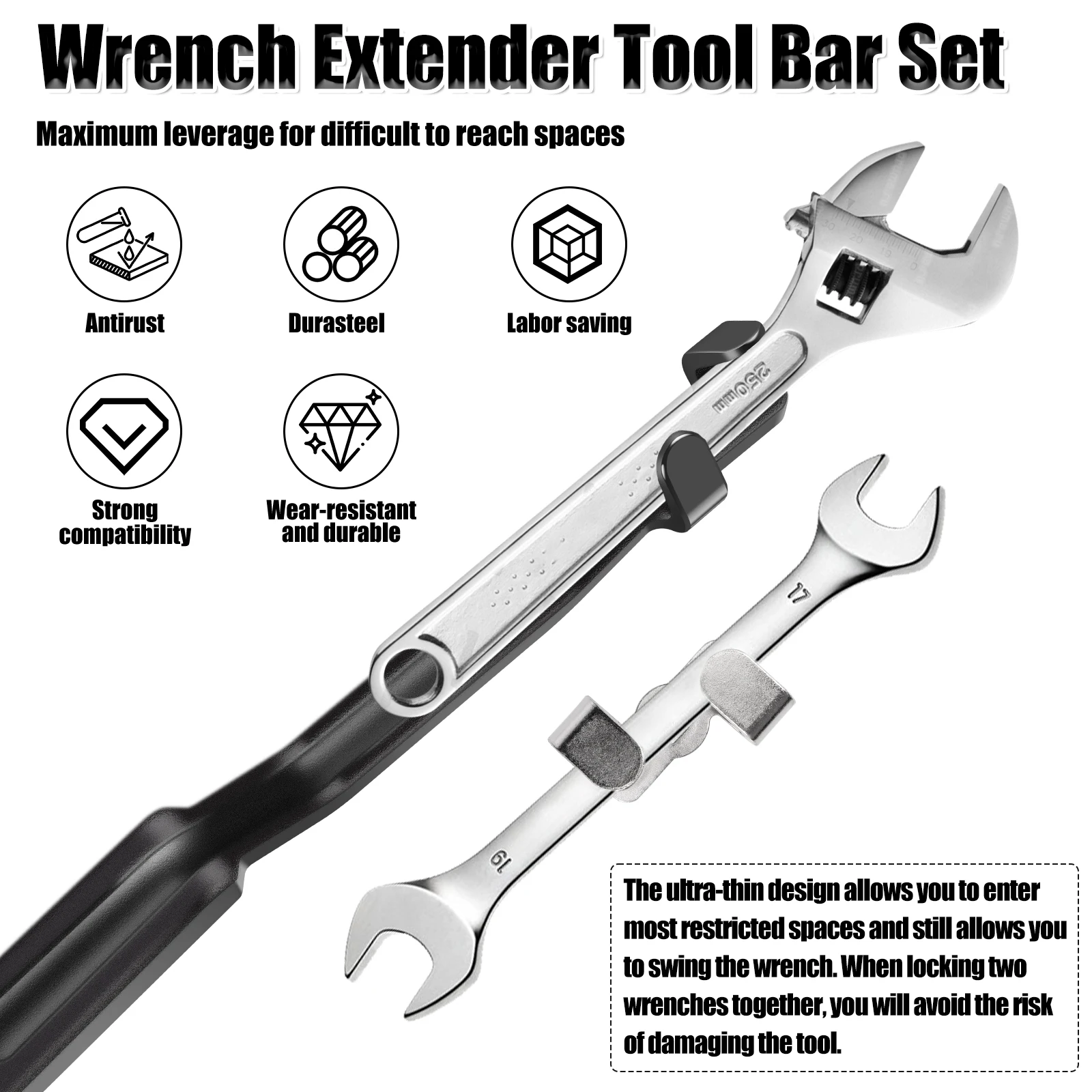 1/2\'\' Drive Wrench Extender Adapter 21mm Hex Drive Wrench Extender Toolbar Universal Wrench Extender Torque Amplifier Tool