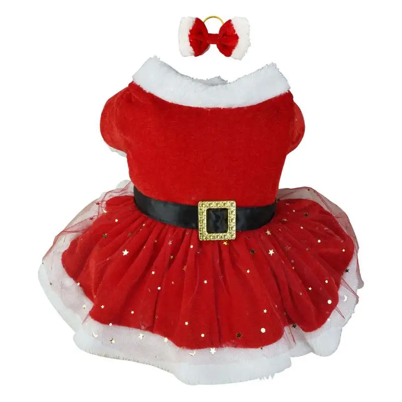 Pet Christmas Outfit Shiny Netting Dog Santa Claus Costume Cute Girl Clothing Red Dresses Dog Cat Christmas Holiday Dog Outfit