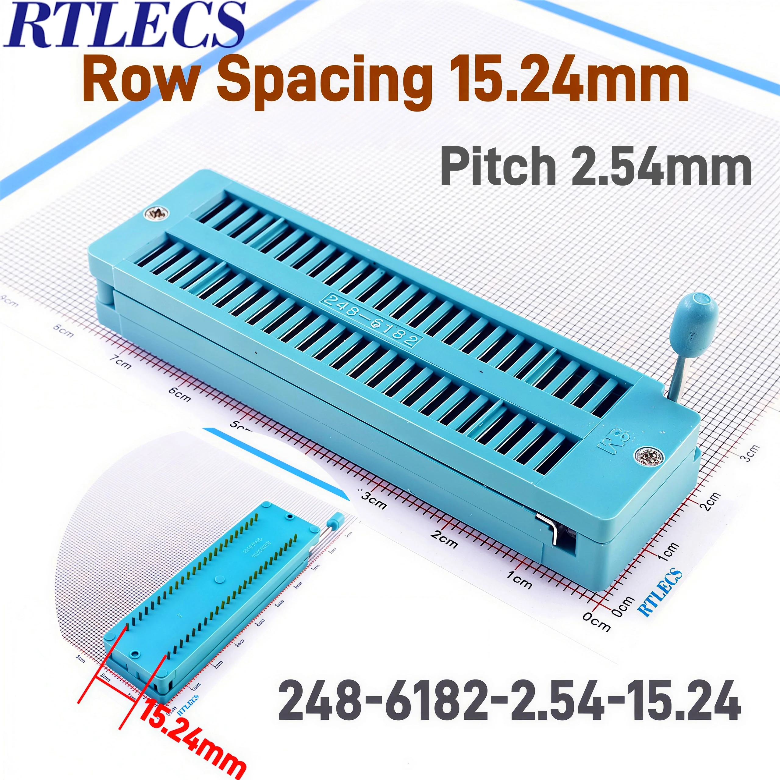 Test IC DIP ZIF ZIP Socket 14 16 18 20 24 28 32 40 48Pin Pitch 2.54 mm Press-Fit Dual Row Spacing 7.62 mm 0.3