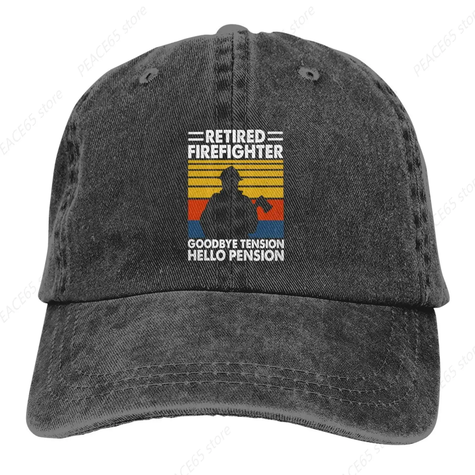 

Retired Firefighter Goodbye Tension Hello Pension Baseball Cap Denim Dad Hat Adjustable One Size