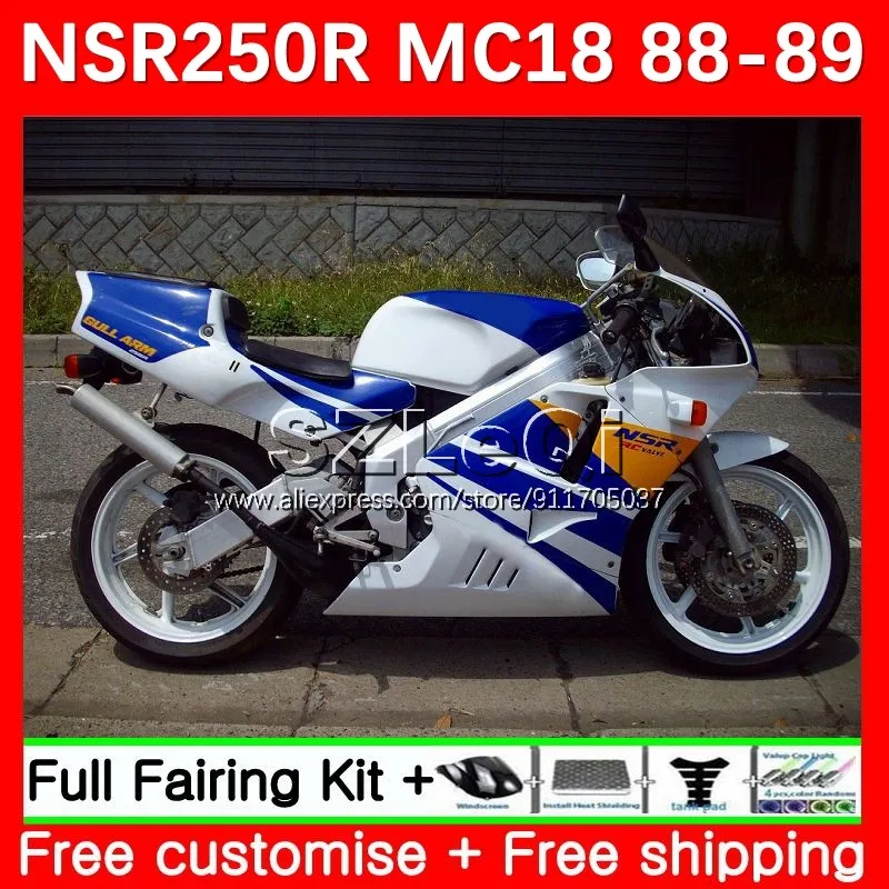 Blue White Body + Decal For HONDA NSR250 NS NSR 250 R RR 250R 23No.79 PGM2 MC16 MC18 NSR250R 88 89 NSR250RR 1988 1989 Fairing