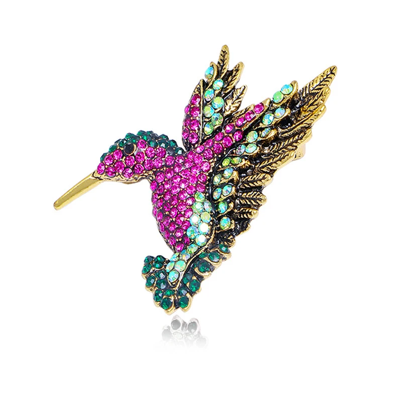 High-end exquisite sparkling rhinestone hummingbird brooches, animal bird clothing corsage pins, bags accessories, jewelry gift