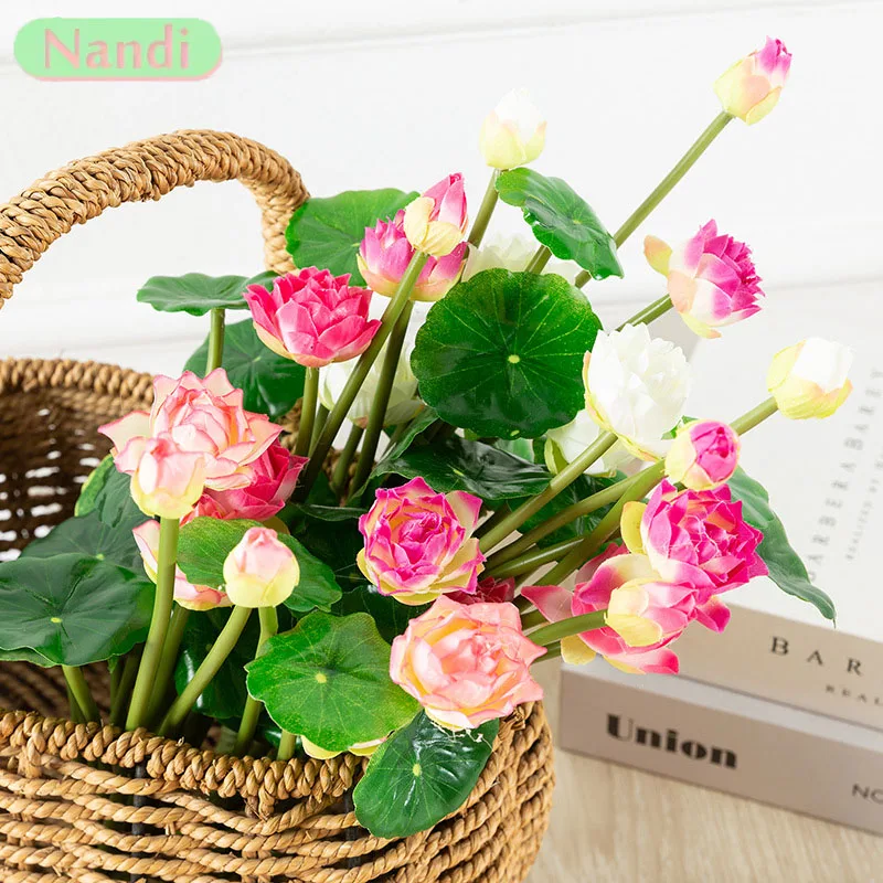 Künstliche Simulation Mini Lotus 4-farbige grüne Pflanzendekoration Home Hotel Garten Tischdekoration Künstliche Blumen