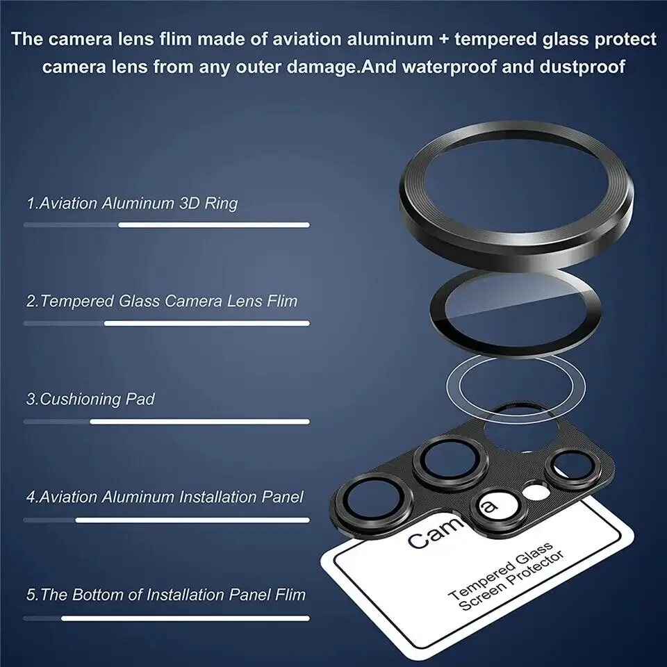 100PCS Camera Lens Protective For  Galaxy S23 Ultra S22 Plus Aluminum Alloy Lens Glass Screen Protector Film