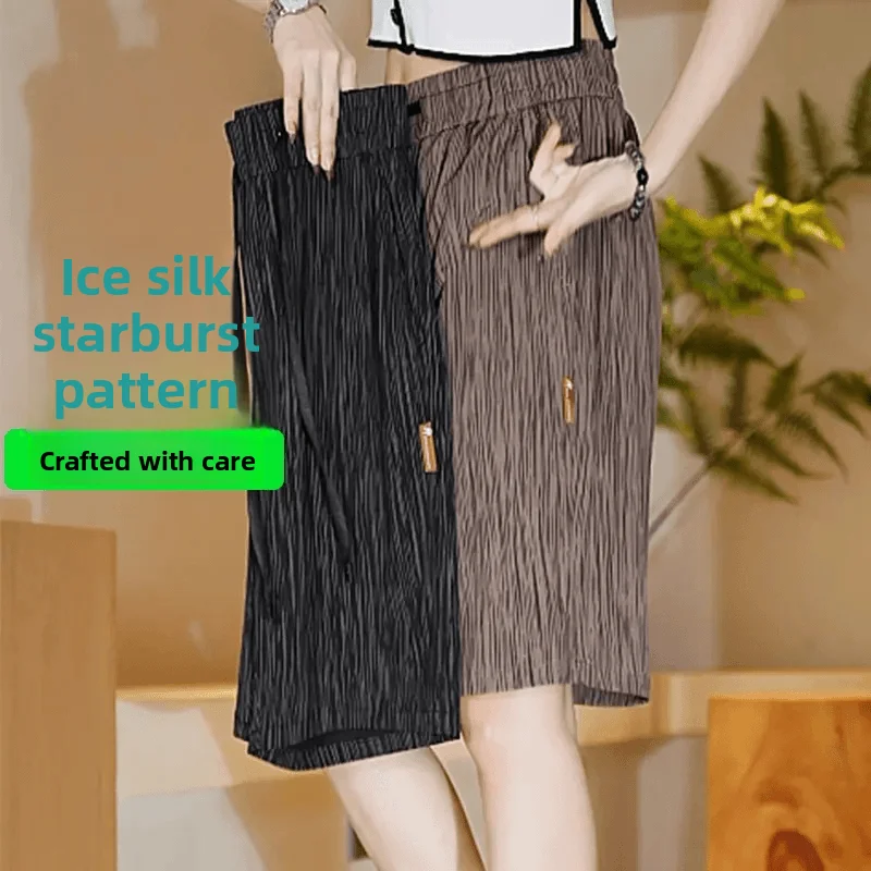 Plones Cortos de Seda de Hielo para Hombre, Plones Cortos de Verano, Finos, Hoados, Rectos, de Cinco Cuartos, con C...