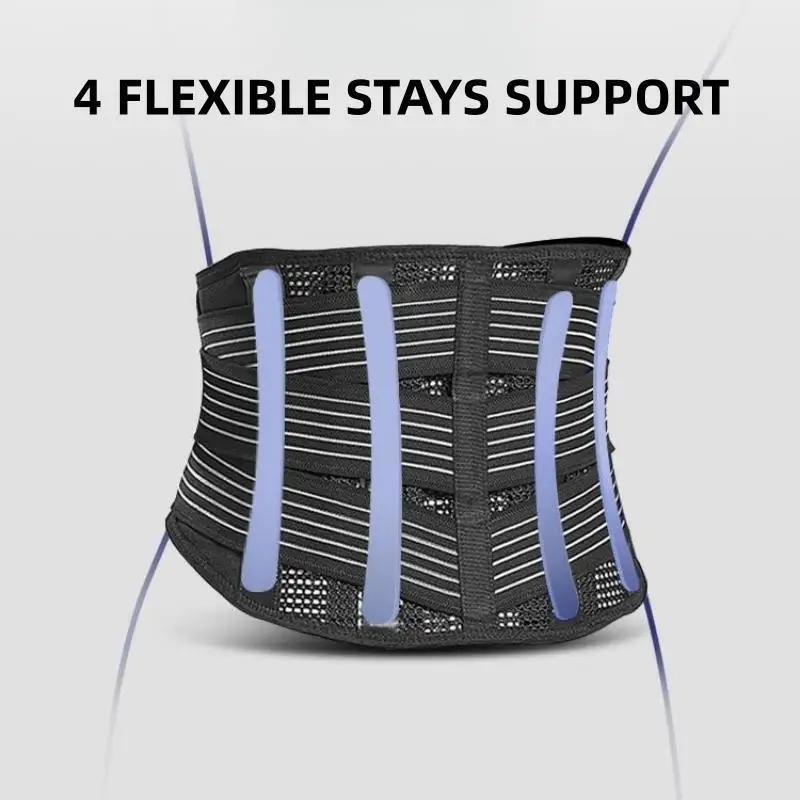 Back Lumbar Support Belt for Men Women Lower Back Pain Relief Herniated Disc Sciatica Scoliosis Waist Support with 4 Stays