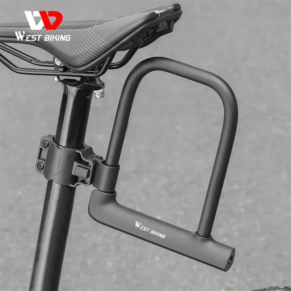 WEST BIKING Bicycle U Lock Motorcycle Scooter Padlock Anti-theft MTB Road Bike Lock Cycling Steel Security Bike Locks with 2 Key