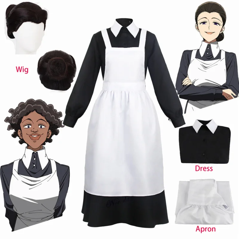 

Mother Isabella Cosplay Yakusoku no Neverland Cosplay The Promised Neverland Women Maid Dress Anime Costume Wig Halloween