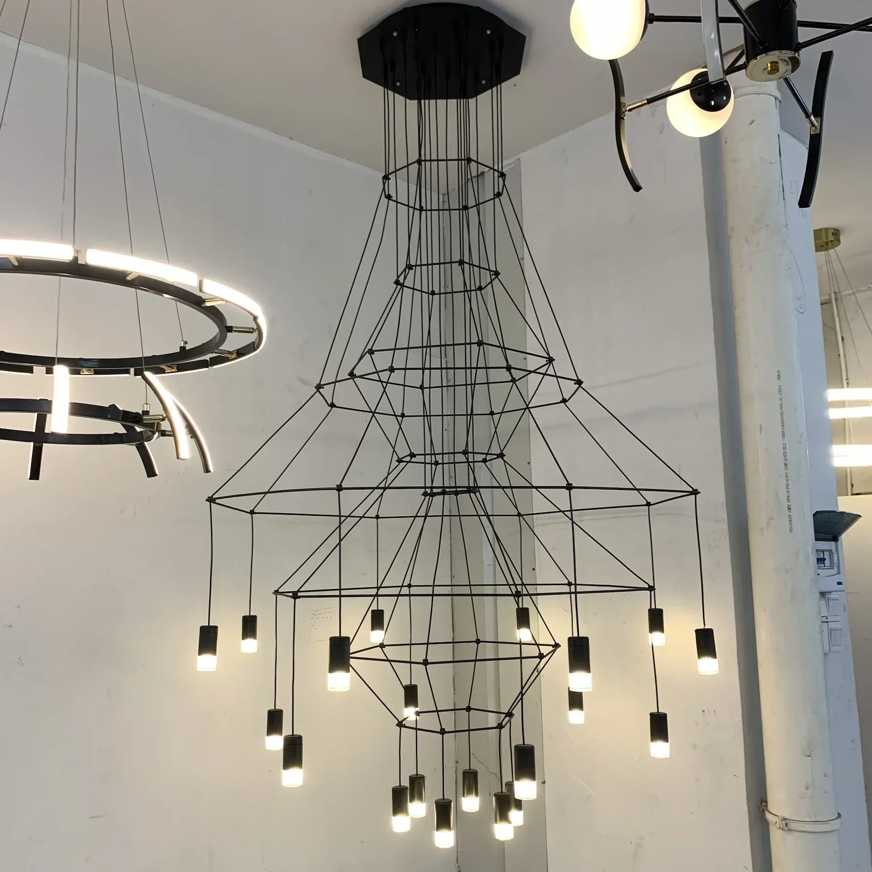 SANDYHA Modern LED Chandeliers Line Design Long Hanging Wire Lamps for Villa Hall Living Room Lighting Suspension Luminaire