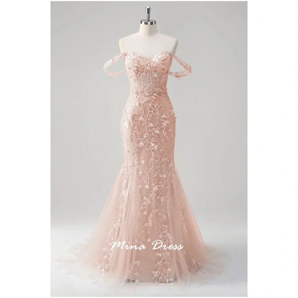 Mina 3D Flowers Elegant Dresses for Parties 2025 Customized Backless Prom Dress Sleeveless Flower Shoulder Straps Evening Party