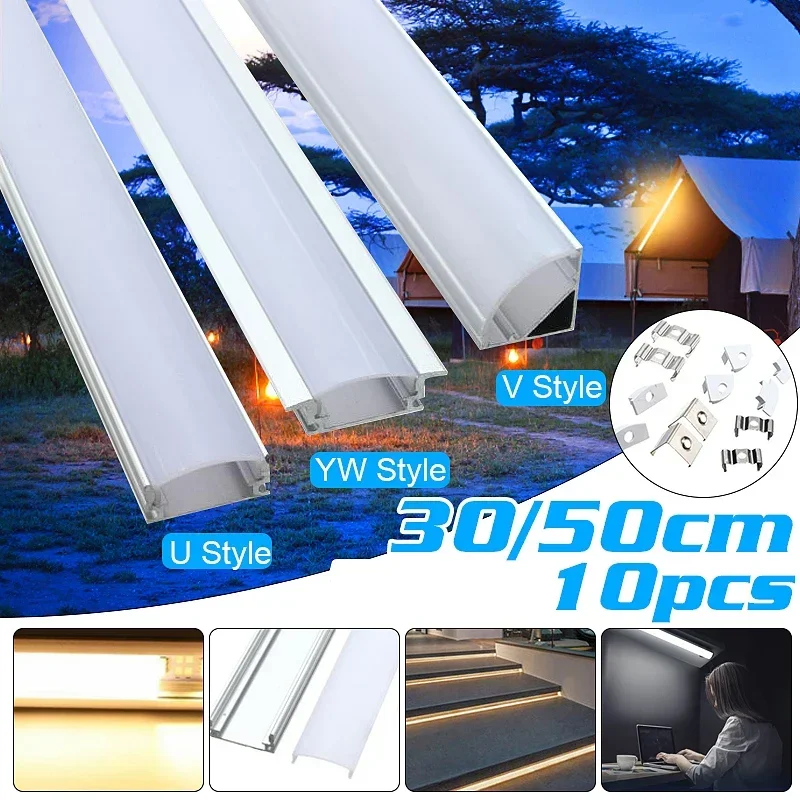 10PCS 30CM 50CM Aluminium Kanal LED Streifen Licht Halter Abdeckung für LED Streifen U/V/YW-Stil (ohne led-Licht Streifen)