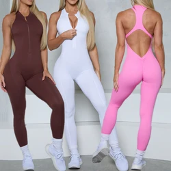 2024 Zipper Frauen Trainingsanzug Pad Yoga Set Ein Stück Overall Workout Scrunch Legging Strampler Sport Gym Aktive Anzug Übung Tragen