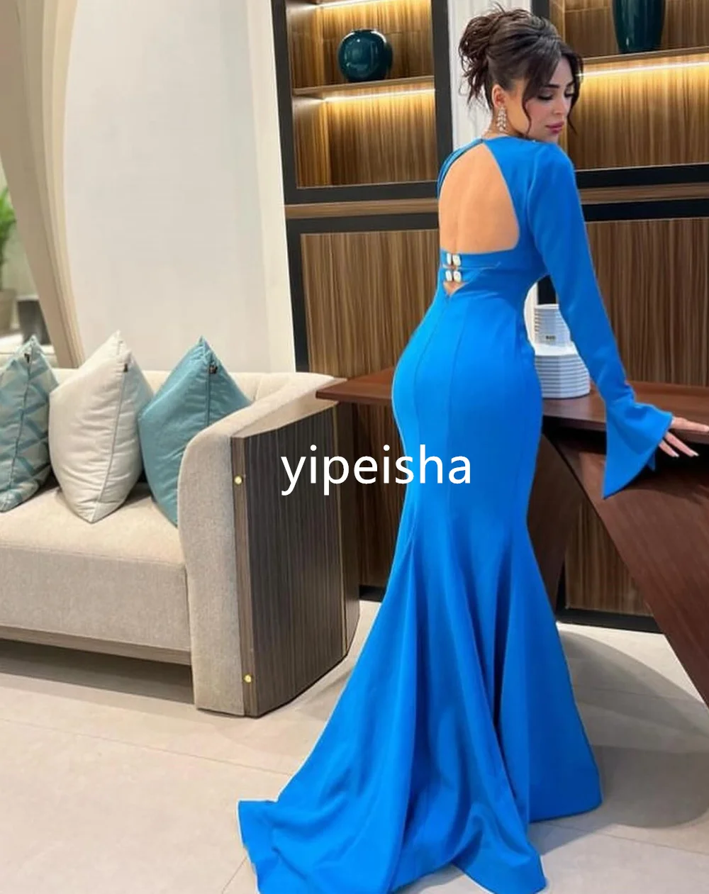 Intricate Jersey Pleat Trumpet Square Neck Long Dresses Homecoming  Exquisite High Quality Sexy Sparkle Sizes Available