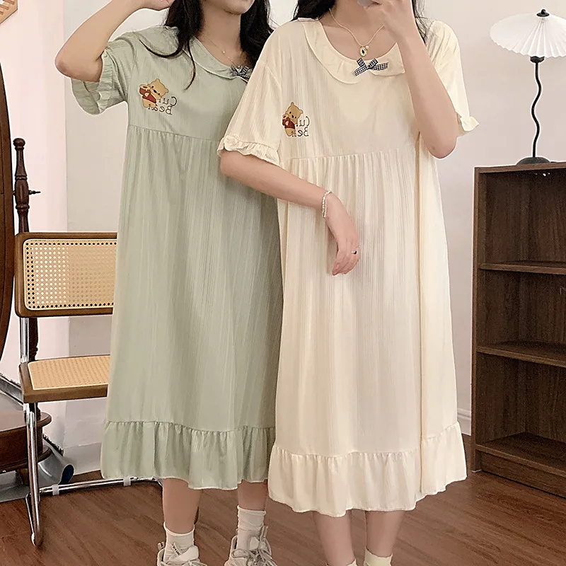 Women\'s Clothing Plus Size Nightgown Summer Short-Sleeved Pajamas Loose Korean Version Can Be Worn Outside The Fat Home Wear