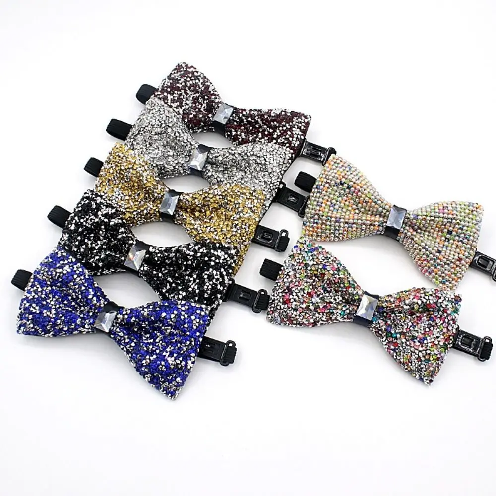 New Polyester Fabric Rhinestone Bow Tie Adjustable Bowknot Necktie Neck Collar Party