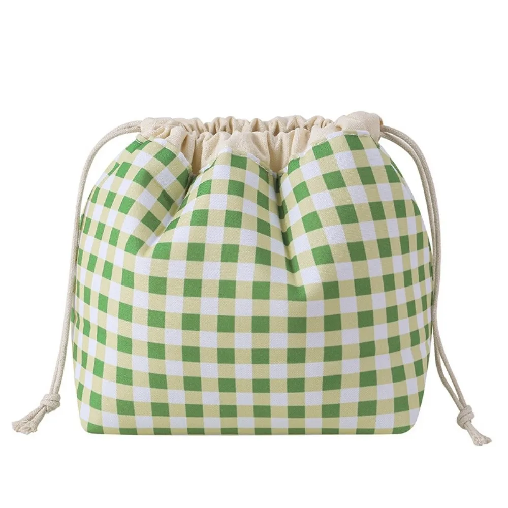 Plaid Pattern Drawstring Cosmetic Organizer Large Capacity Portable Plaid Drawstring Makeup Bag Drawstring Closure Waterproof