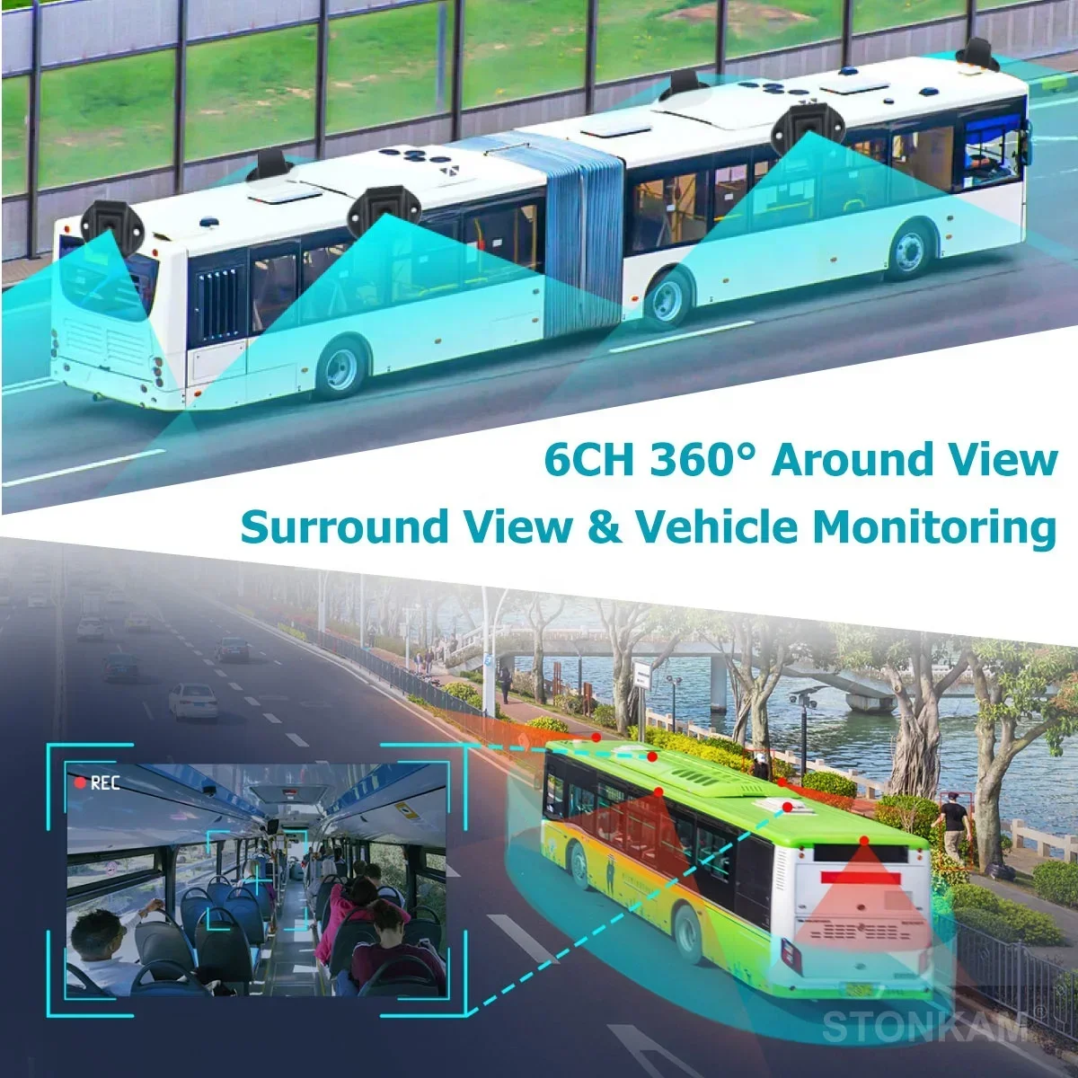 

2025/STONKAM waterproof 4/6 channel 360 degree bird view parking system 3d 4 camera panoramic support radar detection