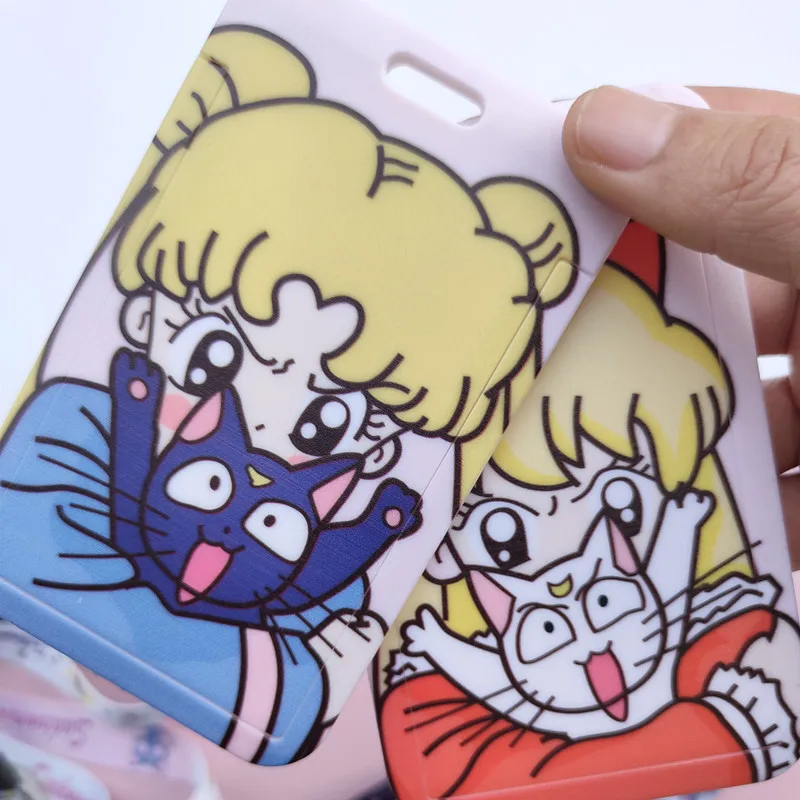 Funda con cordón para tarjeta de crédito, bolsa con dibujos animados de Anime para chicas, estudiantes, mujeres, viajes, autobús, tarjeta de visita, insignia