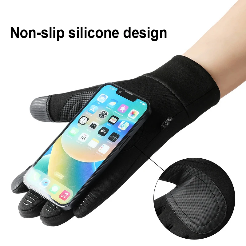 الشتاء قفازات ركوب الدراجات الرجال الوجه العلوي لمس الصوف المضادة للانزلاق دراجة نارية قفازات الرياضة في الهواء الطلق المشي لمسافات طويلة قفازات طارد المياه #5