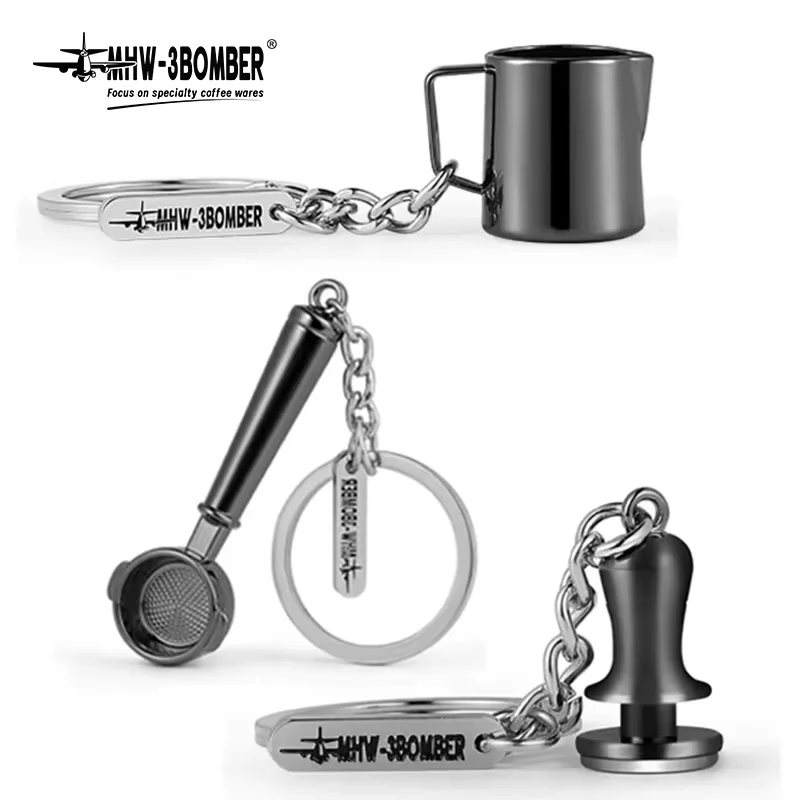 MHW-3BOMBER Coffeware Keychain Mini Espresso Tool Key Ring Barista Decorative Souvenir Delicate Metal Decoration Accessories