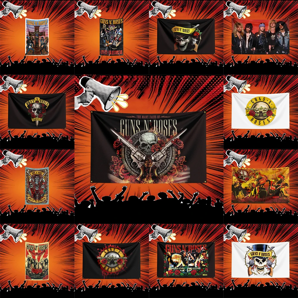 Guns N' Roses GNR inspirierte Rockmusik-Flagge, Polyester-Banner für Schlafzimmer-Wanddekoration, Geschenk für Musikfans