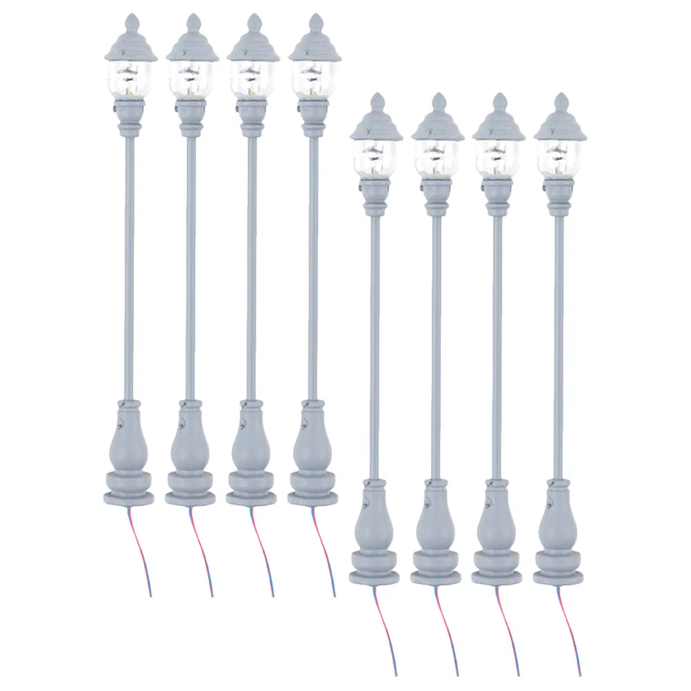 8 Uds modelo de luz de jardín accesorios de casa en miniatura lámpara de calle de pueblo decoración de linterna de acero inoxidable más Abs para bricolaje