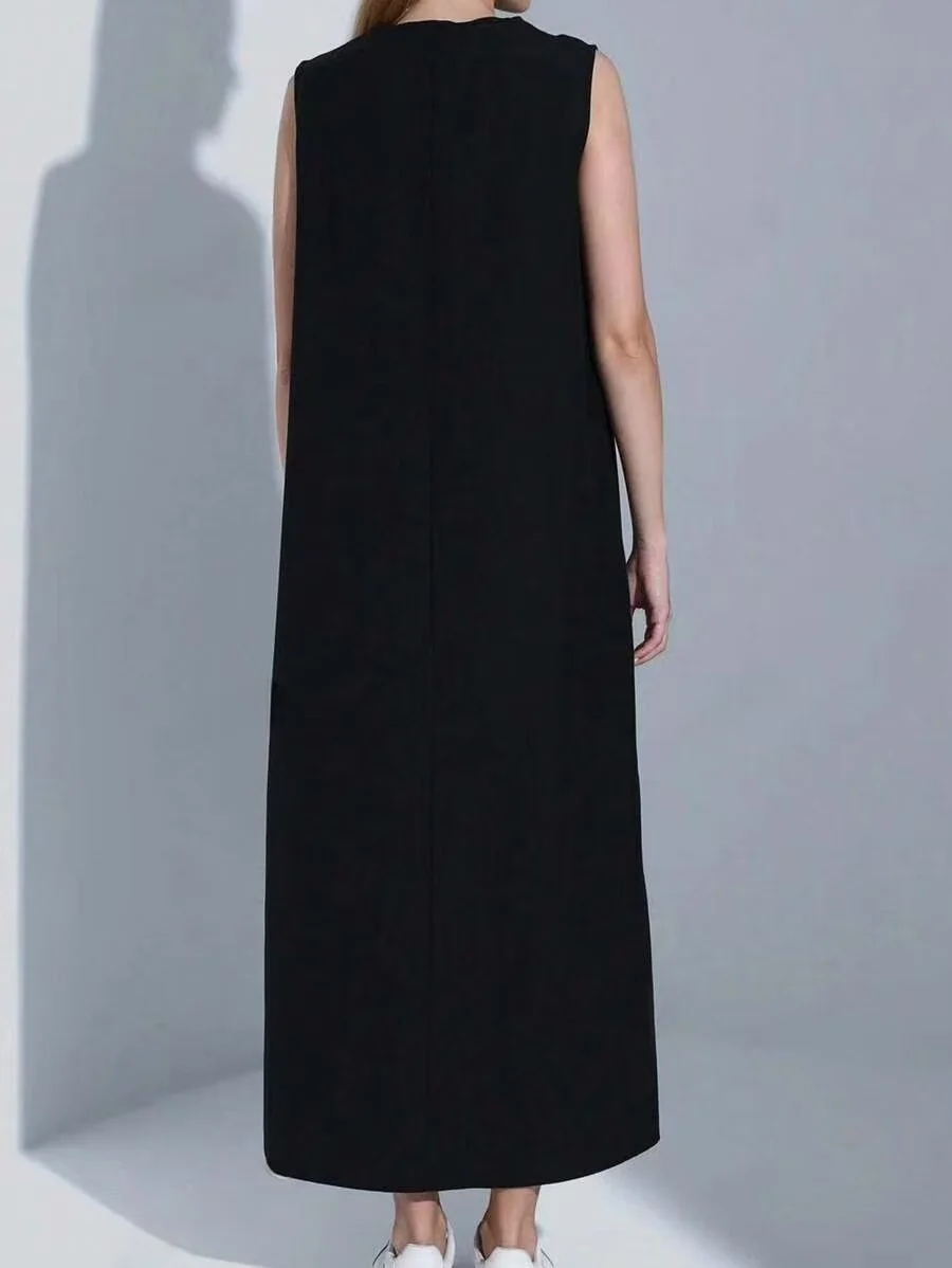 Casual White Dress Simple Vest Dress Loose Round Neck Draped Straight Skirt