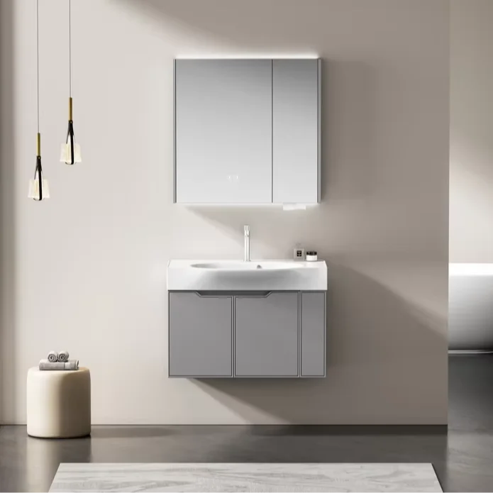 Luxury Modern Wall Hung Water Resistant Washbasin Unit with Multi-layer Board and Spacious Storage for Villa Bathroom